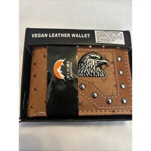 RIDGE MOUNTAIN VEGAN LEATHER HANDCRAFTED STUDDED EAGLE BIFOLD MEN'S WALLET New